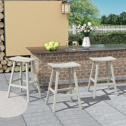 Costaelm All-Weather Bar Stools Set of 3, 29" Height Outdoor Bar Stools, Adirondack Poly Patio Bar Stool for Patio, Deck, Kitchen Counter and Garden, Sand