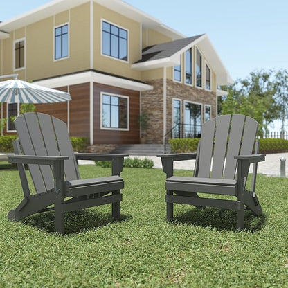 Folding Adirondack Chair, Patio Chair, Patio Adirondack Chair Weather Resistant, Outdoor Adirondack Chair, HDPE All-Weather Adirondack Chair for Fire Pit, Pool, Balcony, Backyard, Grey