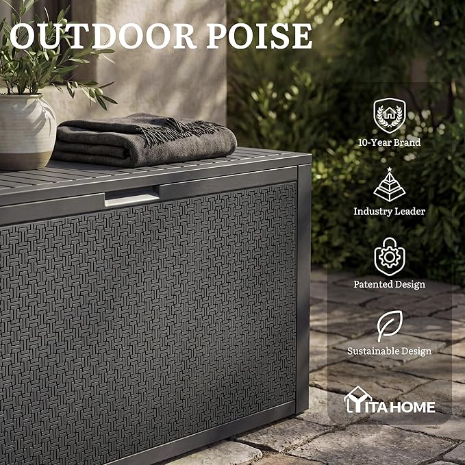 YITAHOME 90 Gallon Large Outdoor Deck Box, Lockable Waterproof Resin Storage Box with Handles - Photo 9