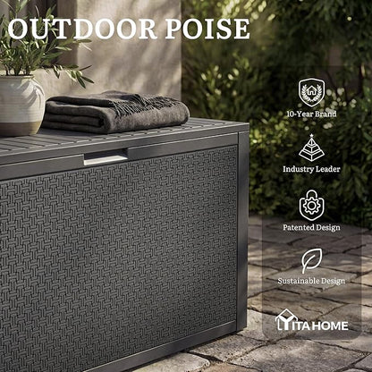 YITAHOME 90 Gallon Large Outdoor Deck Box, Lockable Waterproof Resin Storage Box with Handles, Weatherproof & UV Resistant, Patio Garden Tool Container for Outdoor Furniture, Dark Grey