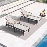 PURPLE LEAF Outdoor Chaise Lounge Chair Set of 2 Patio Pool Lounger Aluminum Chairs with Wooden Armrest Sunbathing - Photo 2