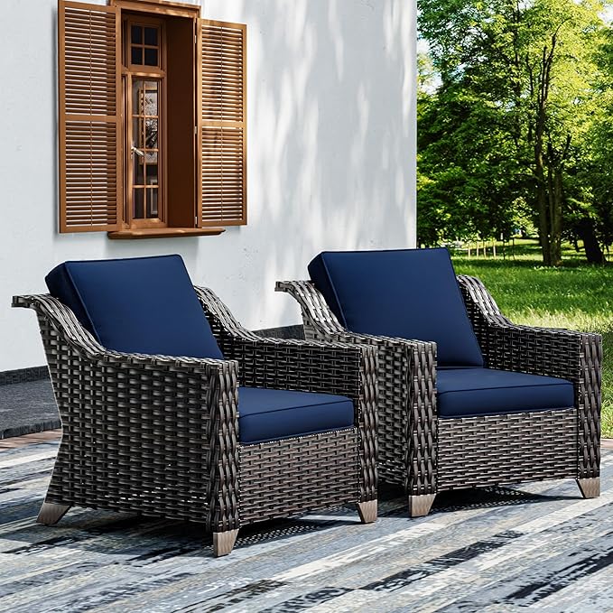 Joyside Wicker Patio Chairs Set of 2, Outdoor Rattan Furniture with Wide Armrest and Thick Cushions - Photo 1