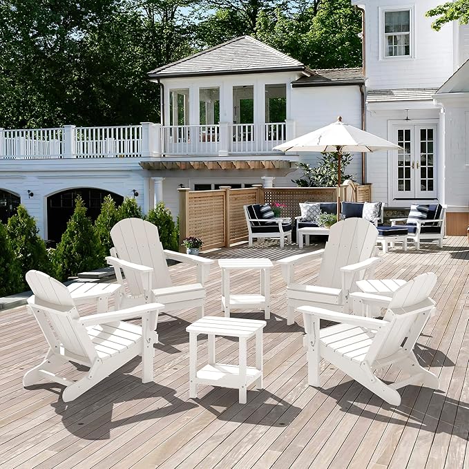 SERWALL Double Adirondack Side Table Set of 4, End Table- White - Photo 6