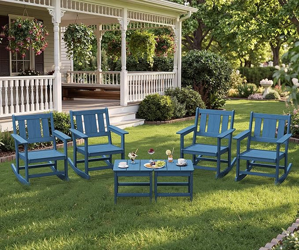 SERWALL HDPE Outdoor Rocking Chairs Set of 6, All Weather 4 Porch Rockers with 2 Side Tables - Photo 1