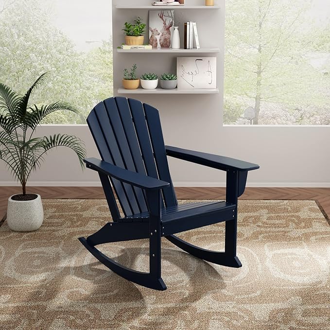 WO WESTIN OUTDOOR HDPE Altura Outdoor Rocking Poly Adirondack Chair, Navy Blue