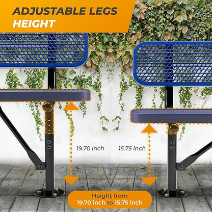 Heavy-Duty Outdoor Metal Bench, Thermoplastic-Coated, Surface, Weatherproof, Commercial-Grade for Parks, Gardens, Patios, Stores & More (8 Ft - Surface with Back, Blue)