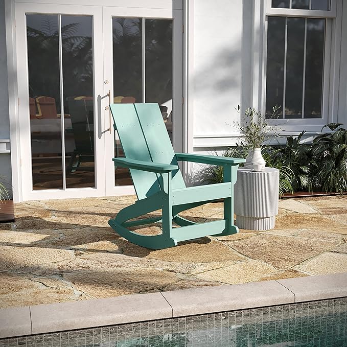 Taylor & Logan Ebbe Modern All-Weather 2-Slat Poly Resin Adirondack Chair in Sea Foam
