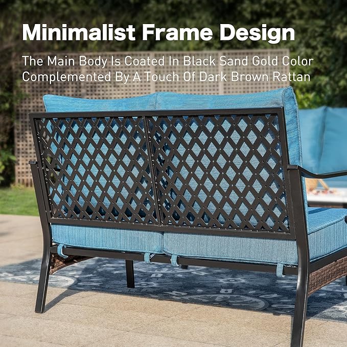 Metal Patio Furniture Loveseat with 5.75" Extra Thick Waterproof Cushion - Photo 6