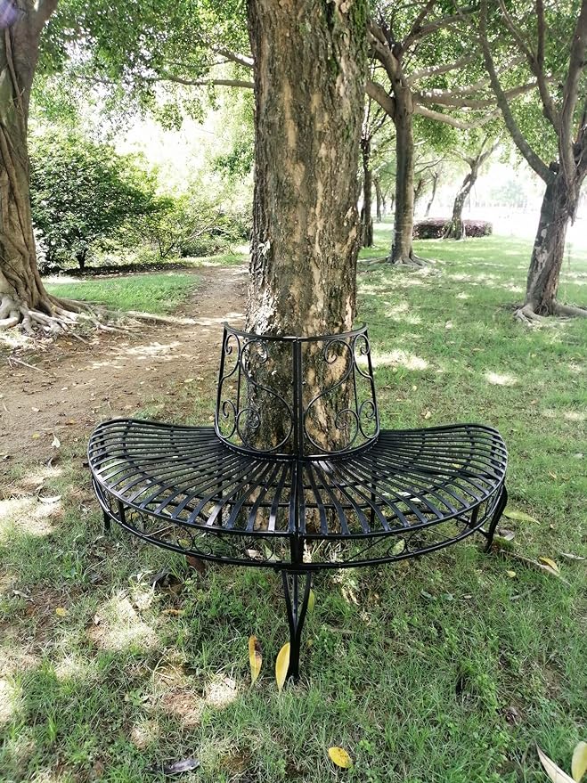 Hi-Line Gift Ltd. Black SEMI-Circle Tree-WRAP Bench
