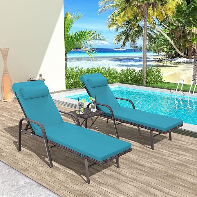 Patio Chaise Lounge Set 3 Pieces Pool Lounge Chairs - Photo 1