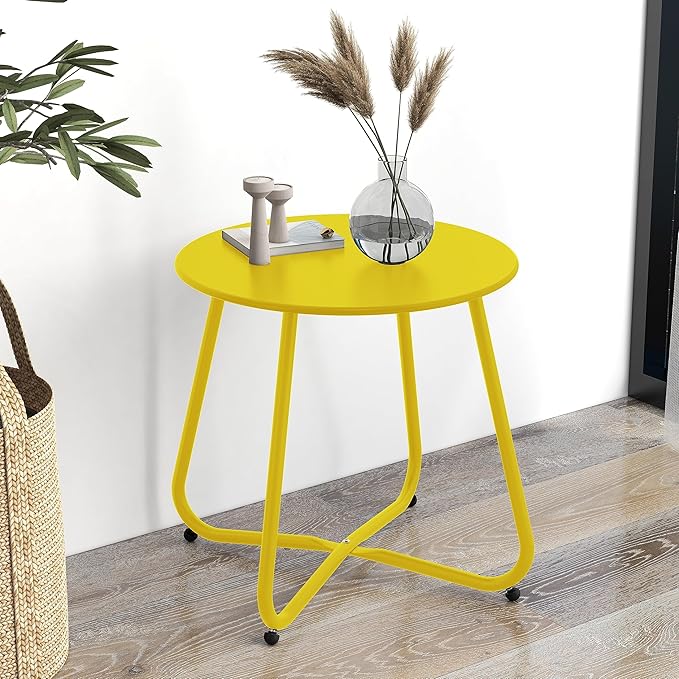 Grand patio Small Round Side Table, 18-inch Outdoor Side Table with Adjustable Feet, Modern End Accent Table for Patio Porch, Yellow