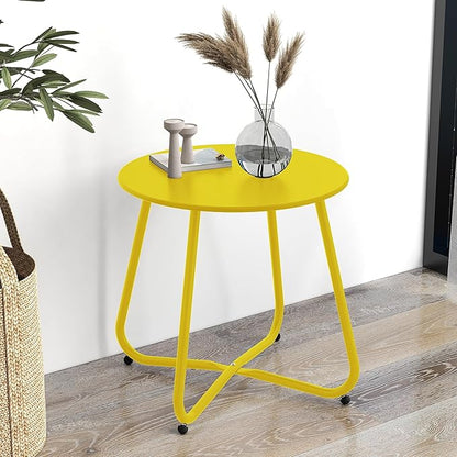 Grand patio Small Round Side Table, 18-inch Outdoor Side Table with Adjustable Feet, Modern End Accent Table for Patio Porch, Yellow