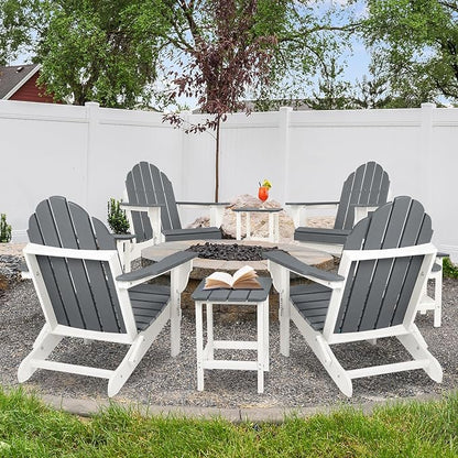 Aoodor HDPE Outdoor All-Weather Folding Adirondack Chair for Patio, Garden, Backyard, Lawn, Fire Pit, Set of 2, Gray