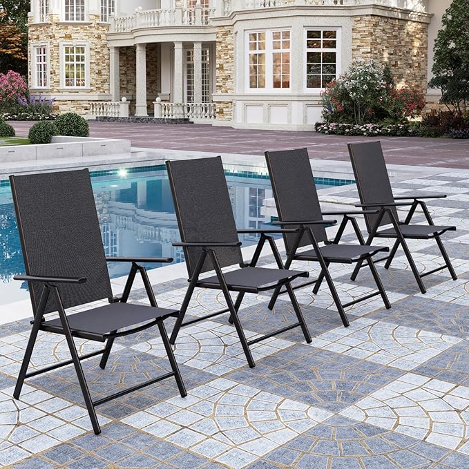 PHI VILLA Patio Folding Chairs Set of 4, Portable Outdoor Dining Chairs with Adjustable Backrest for Outside, Garden - Photo 1