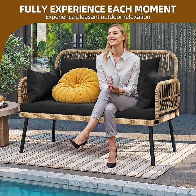 DWVO Outdoor Loveseat, Patio Wicker Furniture Set with Cushion & Adjustable Feet, Patio Couch for Garden, Balcony - Photo 5