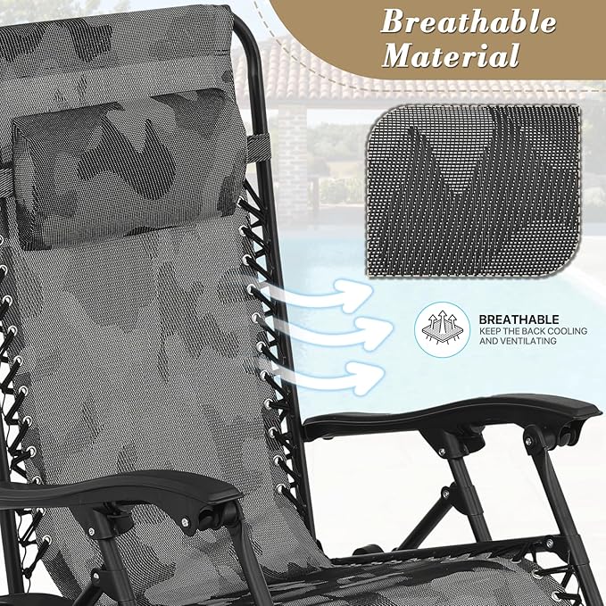 Athena Collection Zero Gravity Outdoor Lounge Chair Set of 2, 25" Width Pool Lounge Lawn Chairs Reclining - Photo 5