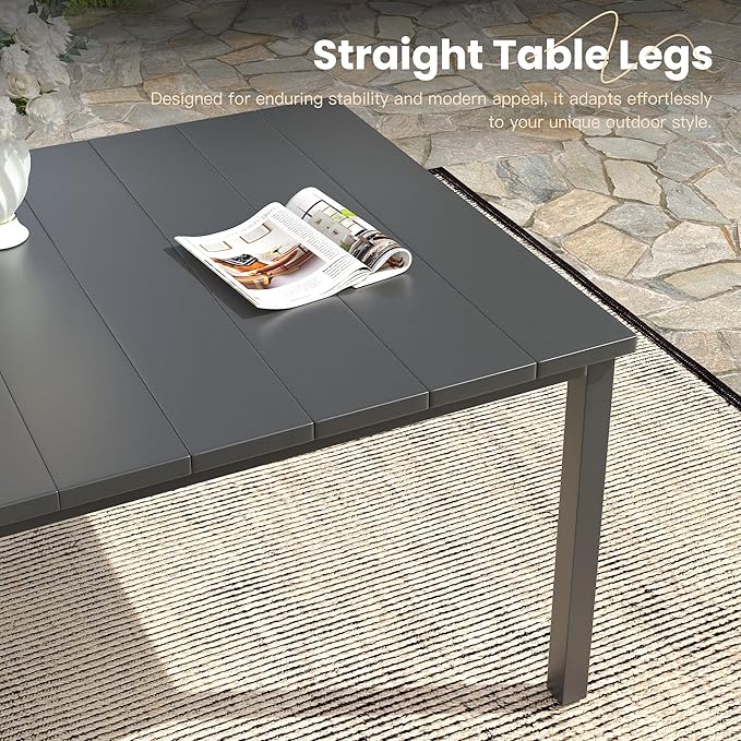 VICLLAX Outdoor Patio Dining Table for 6, 63" Rectangle Dining Table with Umbrella Hole for Porch, Backyard, Garden, Deck, Black