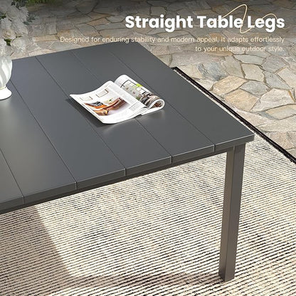 VICLLAX Outdoor Patio Dining Table for 6, 63" Rectangle Dining Table with Umbrella Hole for Porch, Backyard, Garden, Deck, Black