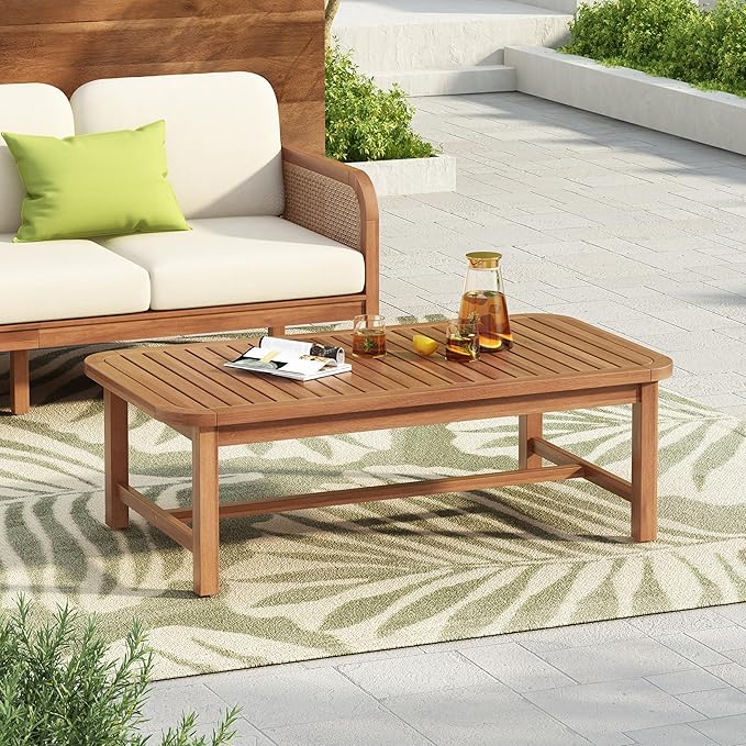 Christopher Knight Home Walla Patio Acacia Wood Coffee Table, Solid Wood Outdoor Table for Patio Furniture Set, Slat Panel Rectangular Top, Light Teak