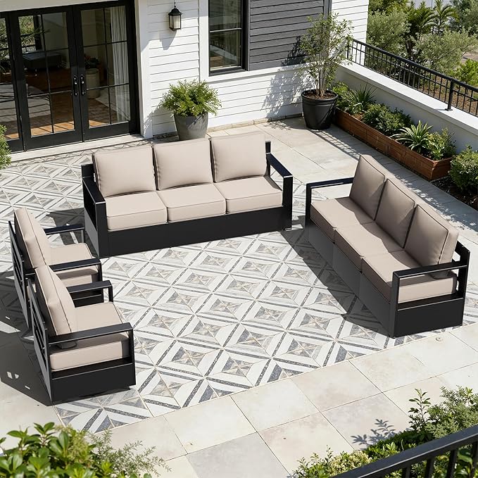 Outdoor Aluminum Furniture Set, 4-Piece Patio Conversation Set, 2 Swivel Chairs and 2 Sofa, All-Weather Metal Frame - Photo 1