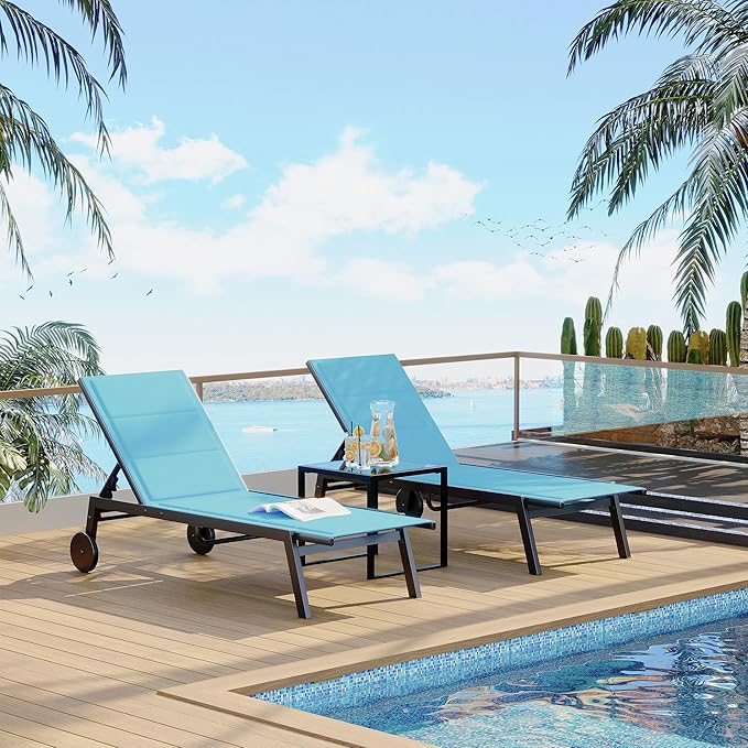 GarveeLife Outdoor Lounge Chairs with Wheels, Adjustable Backrest Poolside Loungers - Photo 1