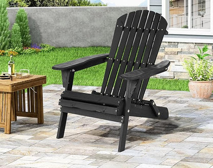 Folding Adirondack Chair, Weather Resistant Lawn Chair Outdoor Modern Fire Pit Chairs Outdoor Chairs for Patio Lawn Garden Backyard Pool Deck, Black