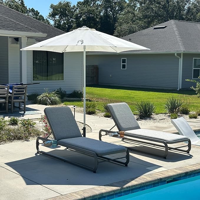 PURPLE LEAF Outdoor Chaise Lounge Tanning Lounges for Outside Slide-Out Side Table with Cushion Adjustable Backrest 2 Pieces Grey