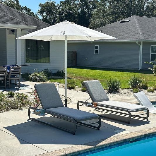 PURPLE LEAF Outdoor Chaise Lounge Tanning Lounges for Outside Slide-Out Side Table with Cushion Adjustable Backrest 2 Pieces Grey