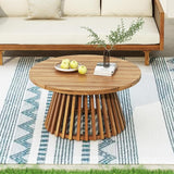 Merax Outdoor Acacia Wood Conversation Set - Patio 3-Seat Loveseat Sofa w/Coushion and Round Coffee Table for Backyard - Photo 3