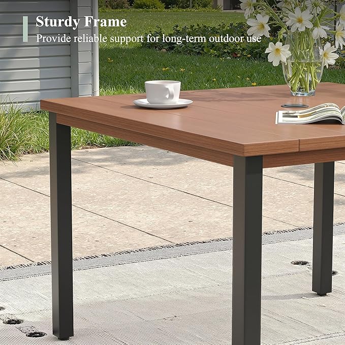 Outdoor Dining Table with Adjustable Umbrella Hole, 40.2" All-Weather Square Patio Dining Table for 4, Metal Patio Table for Garden Lawn Porch Deck Yard, Walnut