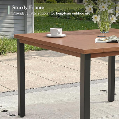 Outdoor Dining Table with Adjustable Umbrella Hole, 40.2" All-Weather Square Patio Dining Table for 4, Metal Patio Table for Garden Lawn Porch Deck Yard, Walnut