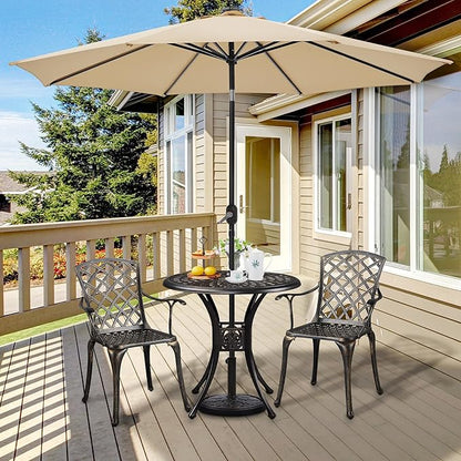 Yaheetech 31in Cast Aluminum Patio Table with Umbrella Hole, Outdoor Round Anti-Rust Small Coffee Bistro Table with Umbrella Hole, Outdoor Furniture for Porch, Backyard, Garden, Bronze