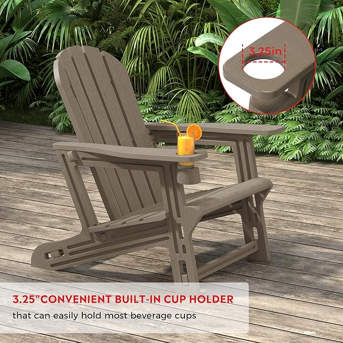 Costaelm Cayman 2-Piece HDPE Plastic Adirondack Patio Chair Set with 18" Side Table, Weathered Wood