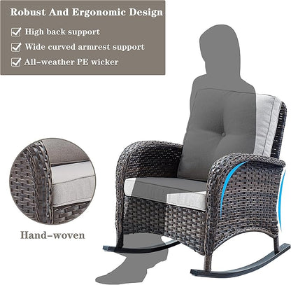 Belord 7 Piece Outdoor Patio Furniture Sets with Rocking Chairs, Wicker Loveseat Conversation Sets for Patio Deck Backyard Poolside, Beige Cushion