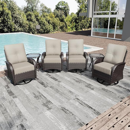 Joyside Wicker Patio Furniture Set, 6 Piece Outdoor Furniture Set with Thickened Cushions, High Back, Deep Seating, Wide Armrest, Outdoor Swivel Rocker Chairs for Porch, Deck