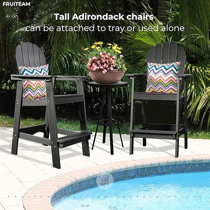 FRUITEAM Adirondack Chairs Set of 2, Recycled Poly Adirondack Chair Balcony Chair with Connecting Table, Weather-Resistant Outdoor Bar-Height Tall Adirondack Chairs for Patio, Pool, Yard, Lawn
