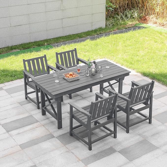 HDPE Patio Dining Set, 5-Piece Outdoor Table and Chairs with Umbrella Hole, Modern Outdoor Dining Set for 4 - Photo 9