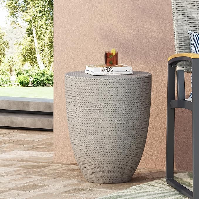 Outdoor Side Table Concrete End Table Faux Stone Small Coffee Tables Patio Garden Stool Plant Stand for Porch - Photo 3
