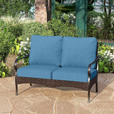 PHI VILLA Wicker & Metal Outdoor 2-Seat Patio Couch, Patio Sofa Loveseat with Deep Seating for Front Porch, Deck - Photo 1