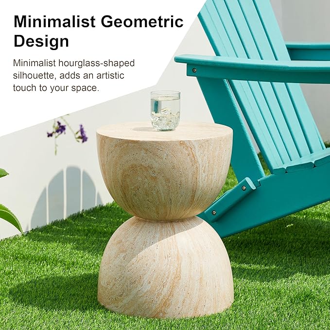 Glitzhome Outdoor Side Table Set of 2, 17.75" H Decorative Garden Stool MGO Hourglass Faux Terrazzo End Table - Photo 5