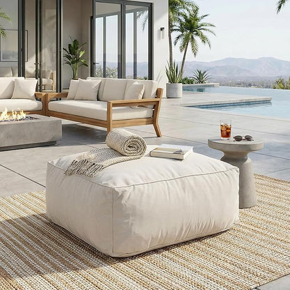 Christopher Knight Home Teriu Outdoor Bean Bag Chair with Shredded Foam, Modern Bean Bag Chairs for Adults and Kids, Indoor/Outdoor Ottoman Pouf, All Weather Lounge Chair Outdoor, Beige
