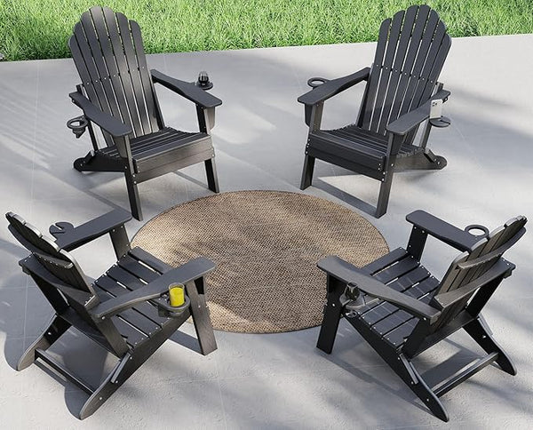 Plawdlik Folding Adirondack Chair Set of 4-with Two Cup Holder, Widened Heavy All-Weather HDPE, SGS Tested - Photo 1