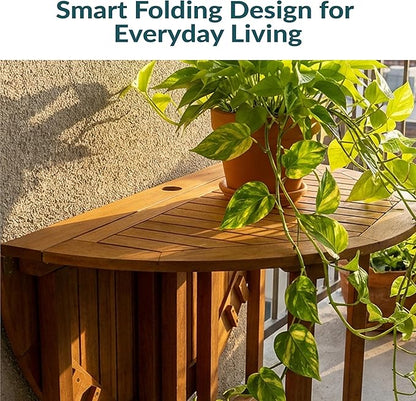 Sunnydaze Malaysian Wood Folding Patio Table - Space-Saving Gateleg Table with Umbrella Hole for Outdoor Dining & Gatherings - Teak Oil Finish