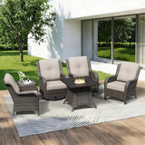 6 Pieces Outdoor Wicker Patio Furniture Set with Fire Pit Table, Patio Chair Set with Thickened Olefin Cushions - Photo 8
