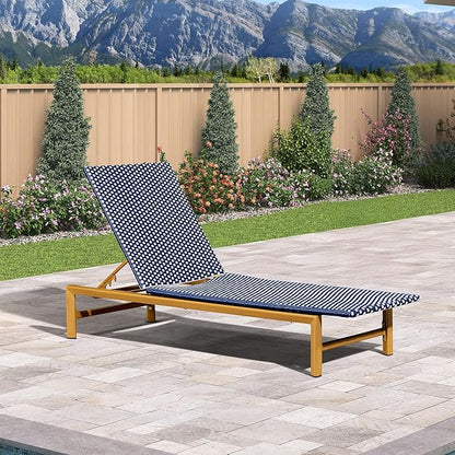 PURPLE LEAF Patio Chaise Lounge French Outdoor Lounger 1 Piece Wood-Grain Finish Aluminum Wicker Lounge Chair with Adjustable Backrest for Pool Garden Beach and Backyard White and Navy