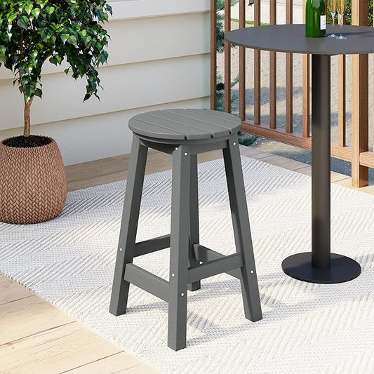 Costaelm 24" Height Outdoor Bar Stools, All-Weather Bar Stools, Adirondack Poly Patio Round Bar Stool for Patio, Deck, Kitchen Counter and Garden, Gray