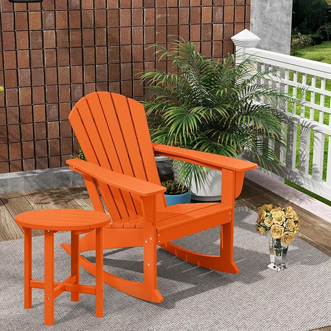 Costaelm Outdoor Adirondack Chair, All Weather Resistant Lawn Chairs Balcony Chair and Fire Pit Chairs, Deck Chairs Outdoor Porch Rocking Chair High Back HDPE Poly Lumber, Orange