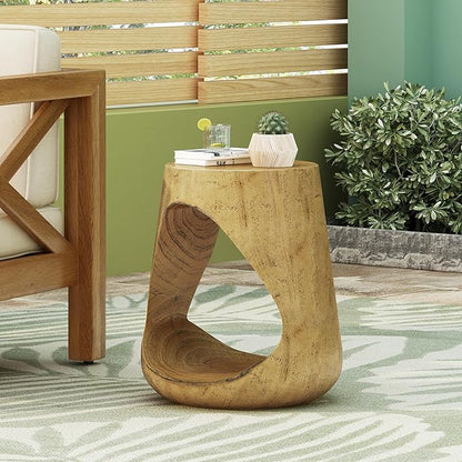 Outdoor Side Table Concrete End Table Faux Wood Small Coffee Tables, Garden Stool Plant Stand for Porch, Backyard Patio Natural Wood Texture