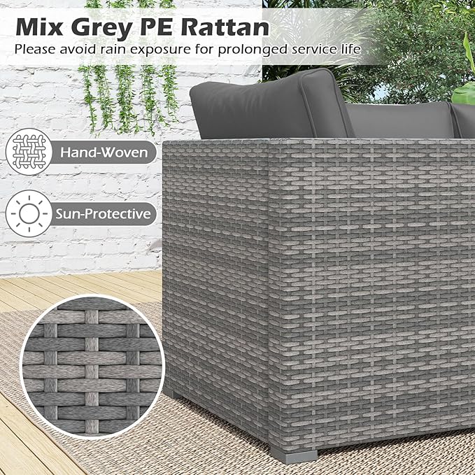 Tangkula 3 Seat Outdoor Wicker Sofa Set, Modular PE Rattan Patio Cushioned Sectional Couch Set - Photo 8