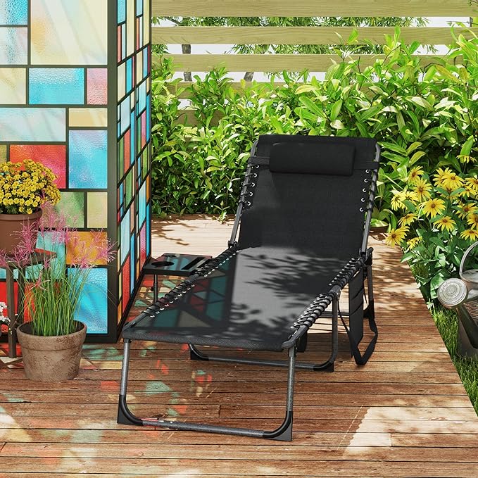 Outsunny Folding Chaise Lounge Chair Outdoor Tanning Chair with Side Table - Photo 9
